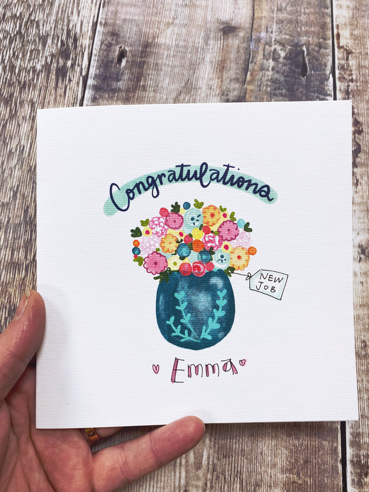 Congratulations Vase of Flowers Text Card- Personalised