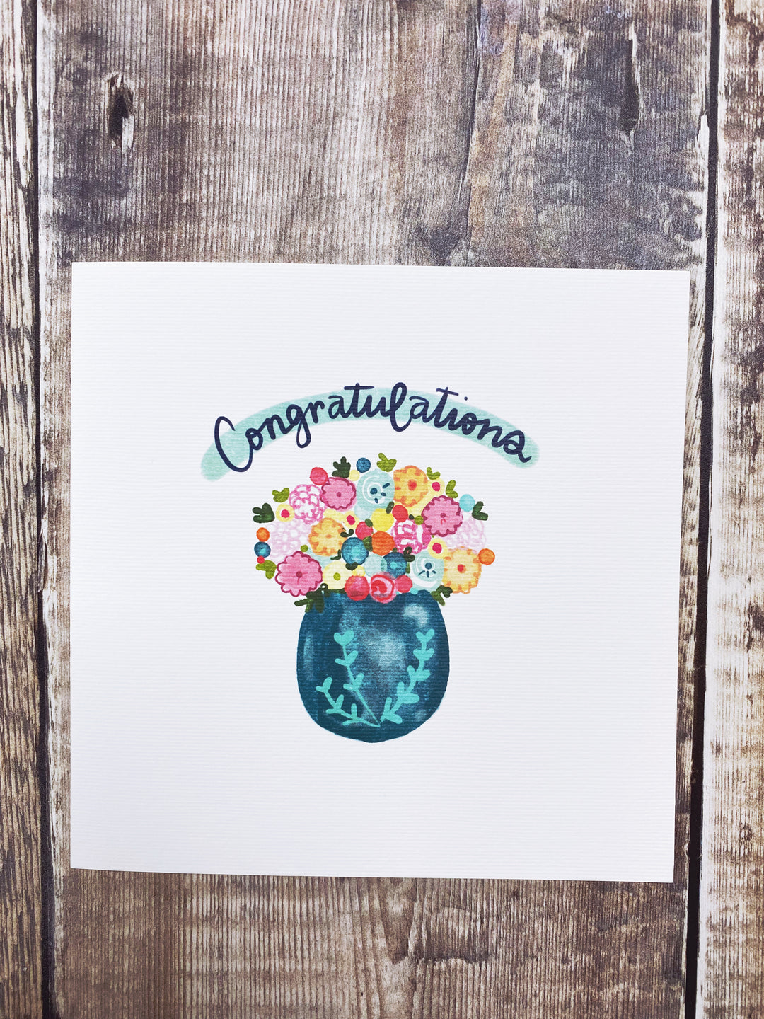 Congratulations Vase of Flowers Text Card- Personalised
