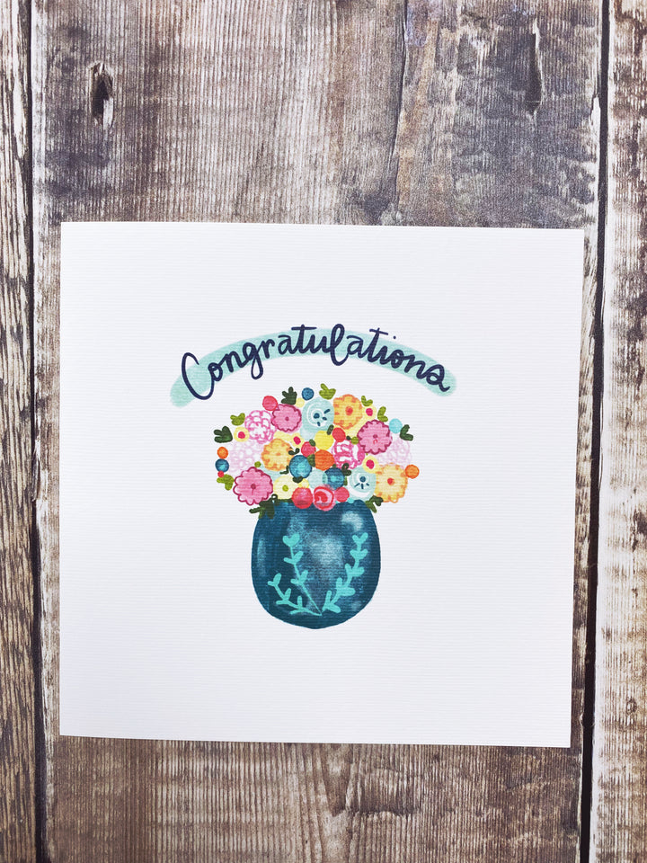 Congratulations Vase of Flowers Text Card- Personalised