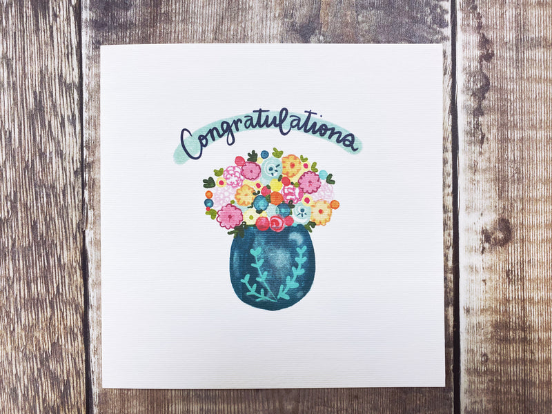 Congratulations Vase of Flowers Text Card- Personalised