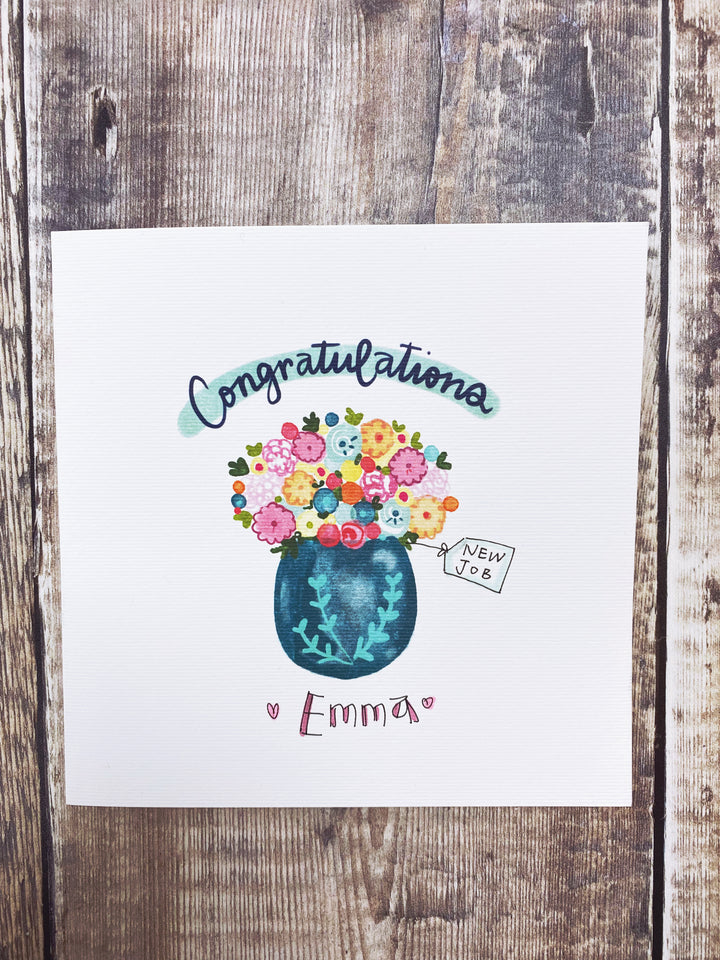 Congratulations Vase of Flowers Text Card- Personalised