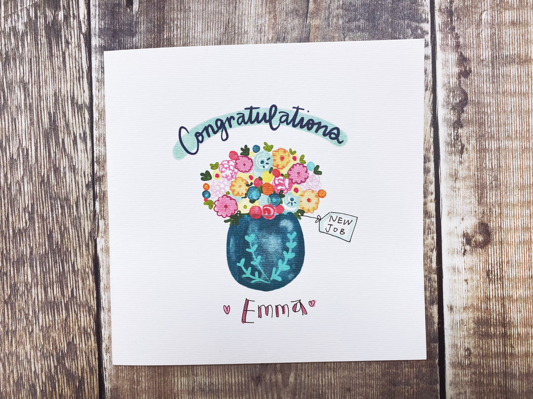 Congratulations Vase of Flowers Text Card- Personalised