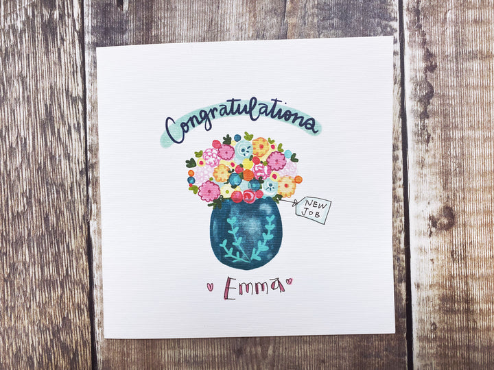 Congratulations Vase of Flowers Text Card- Personalised