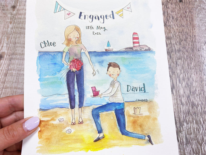Engaged Couple Beach, Personalised