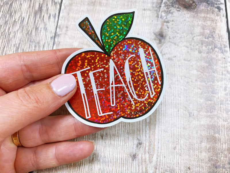 Teach Apple Glitter Sticker
