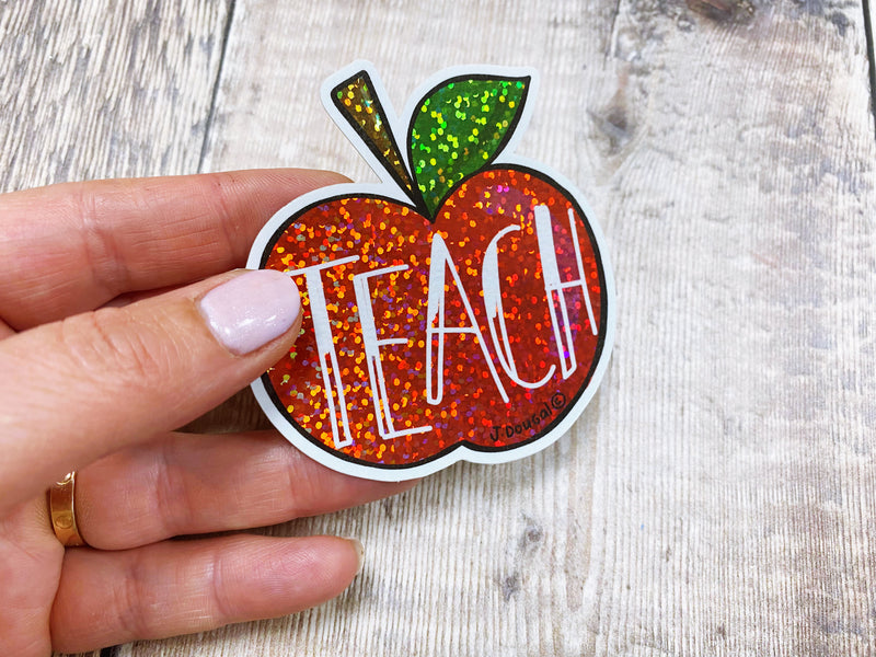 Teach Apple Glitter Sticker