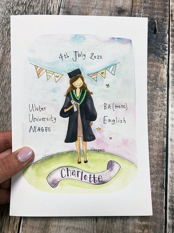 A5 Girl Graduation (any university) Card - Personalised