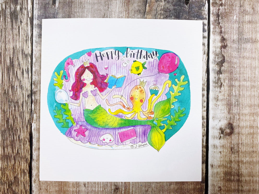 Pink Mermaid Happy Birthday Card - Personalised