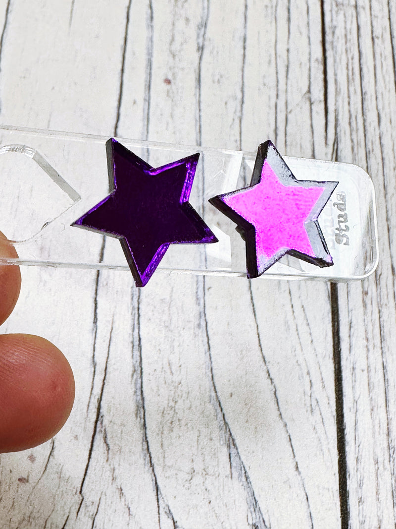Little Star Purple Acrylic Mirror Earrings Hypoallergenic