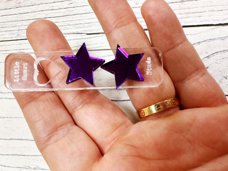 Little Star Purple Acrylic Mirror Earrings Hypoallergenic