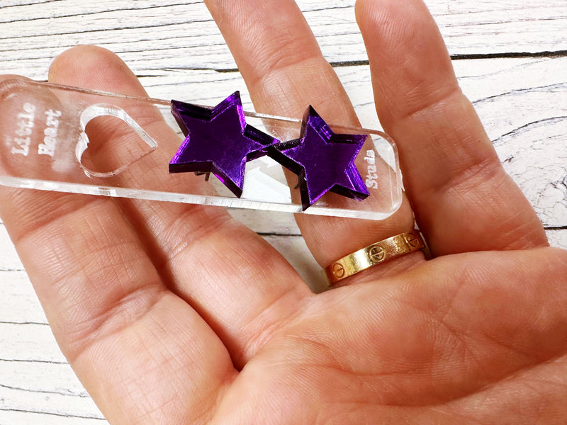 Little Star Purple Acrylic Mirror Earrings Hypoallergenic