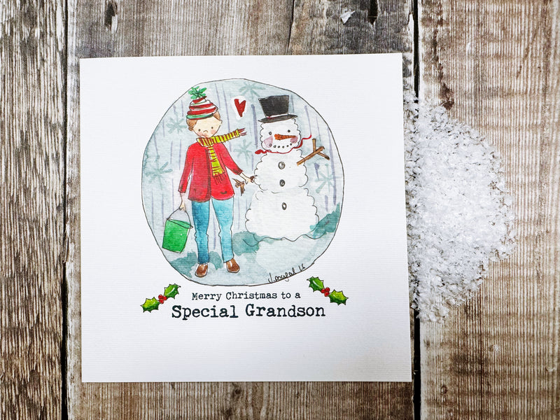 "Merry Christmas to a Special Grandson" Christmas Card - Personalised