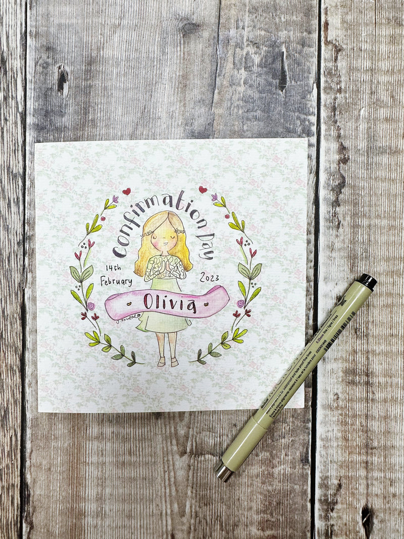 Floral Girl Confirmation Day Card - Personalised