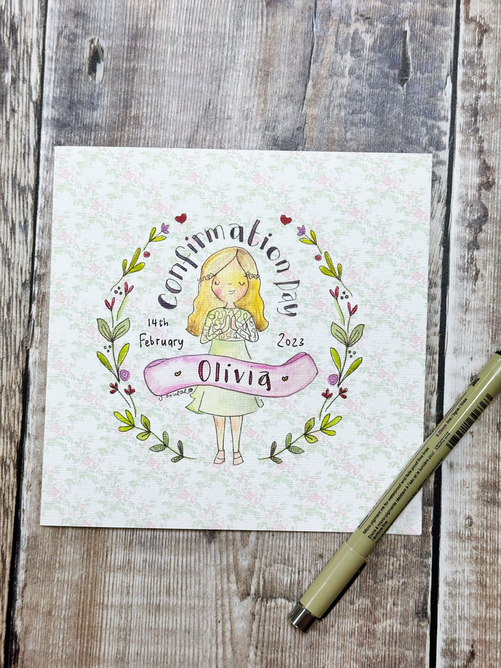 Floral Girl Confirmation Day Card - Personalised