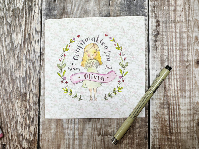 Floral Girl Confirmation Day Card - Personalised