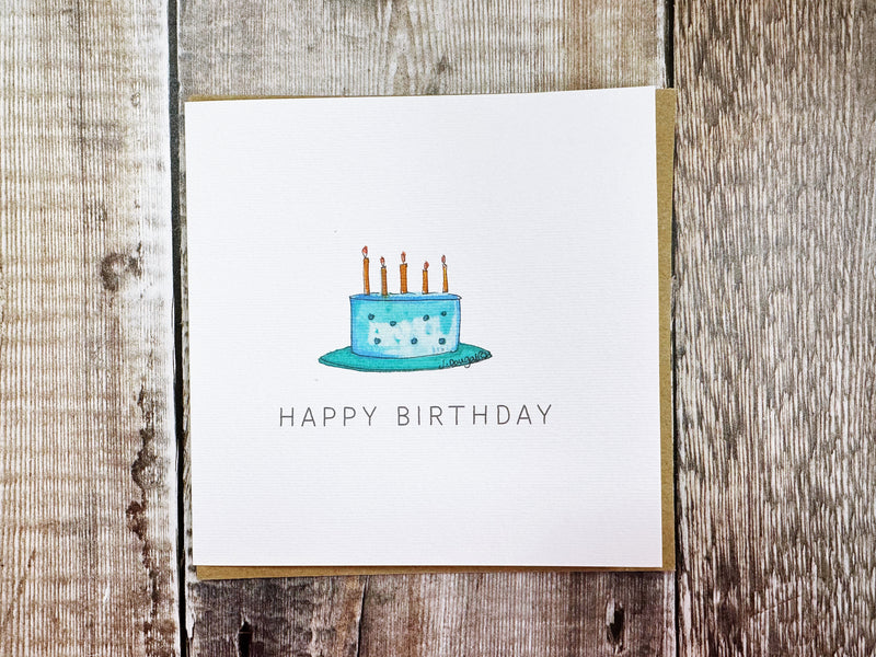 Blue Birthday cake Card - Personalised