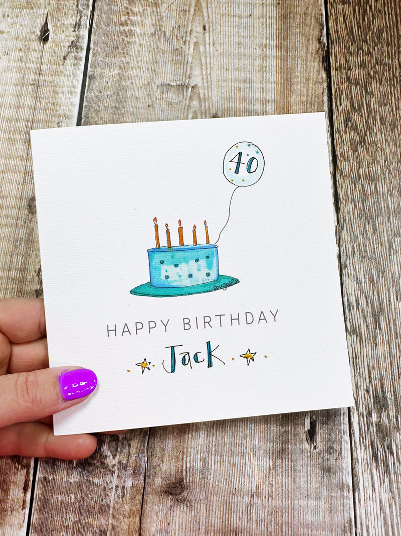 Blue Birthday cake Card - Personalised