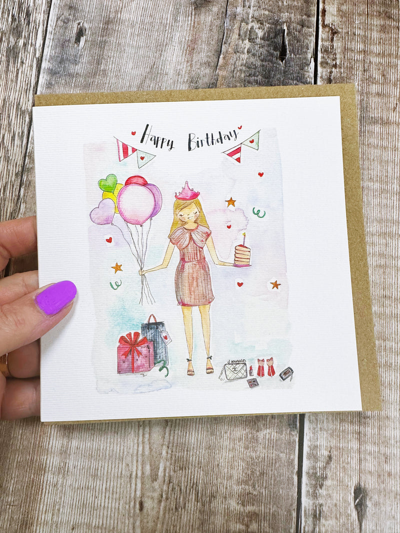 Girl with cake Card - Personalised