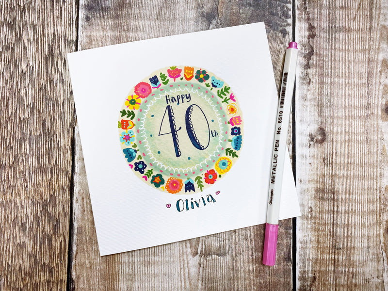 Happy 40th Floral Birthday Card - Personalised