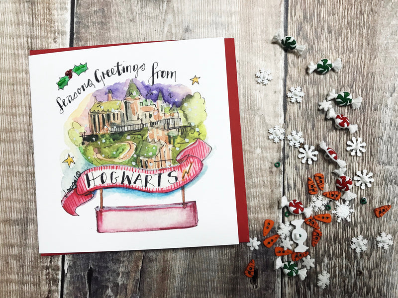 "Merry Christmas from Hogwarts" Card - Personalised