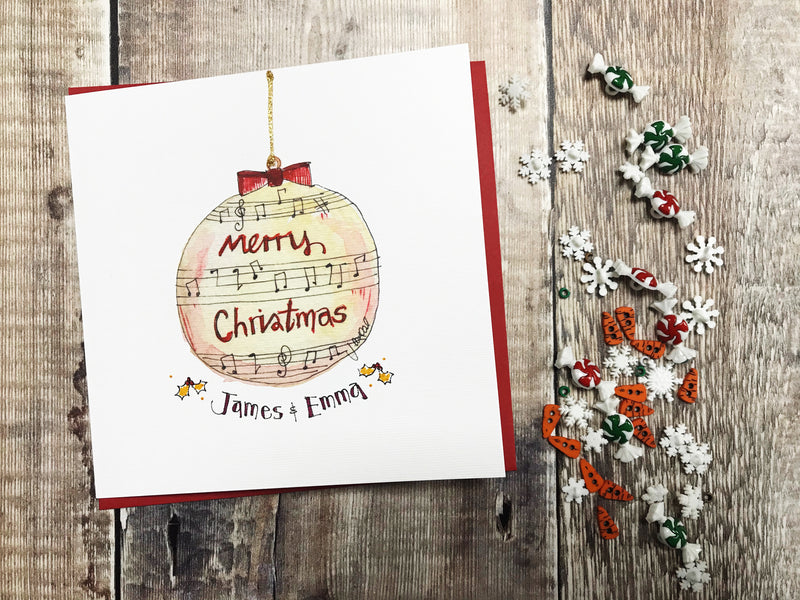 "Merry Christmas Music Bauble" Card - Personalised