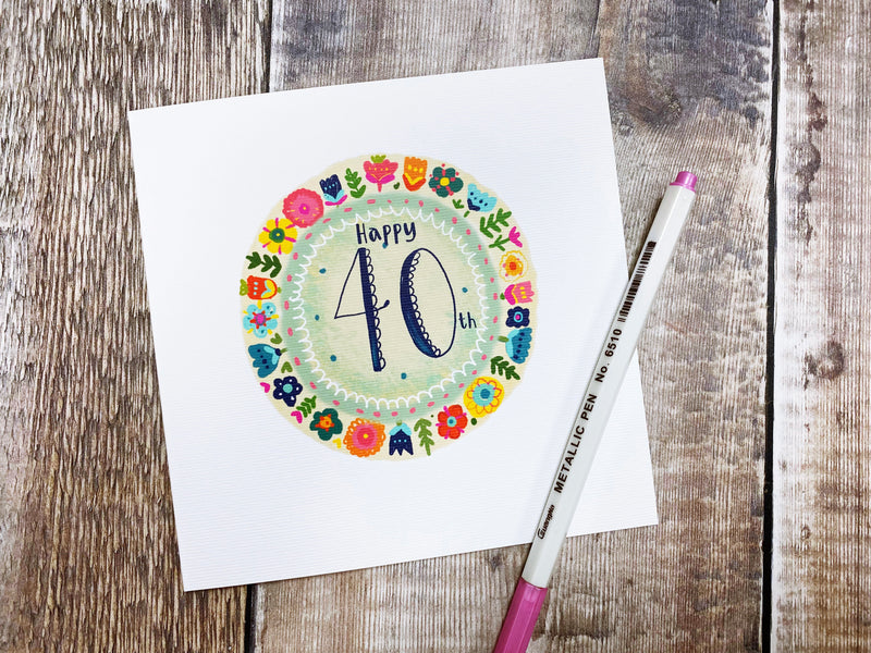 Happy 40th Floral Birthday Card - Personalised
