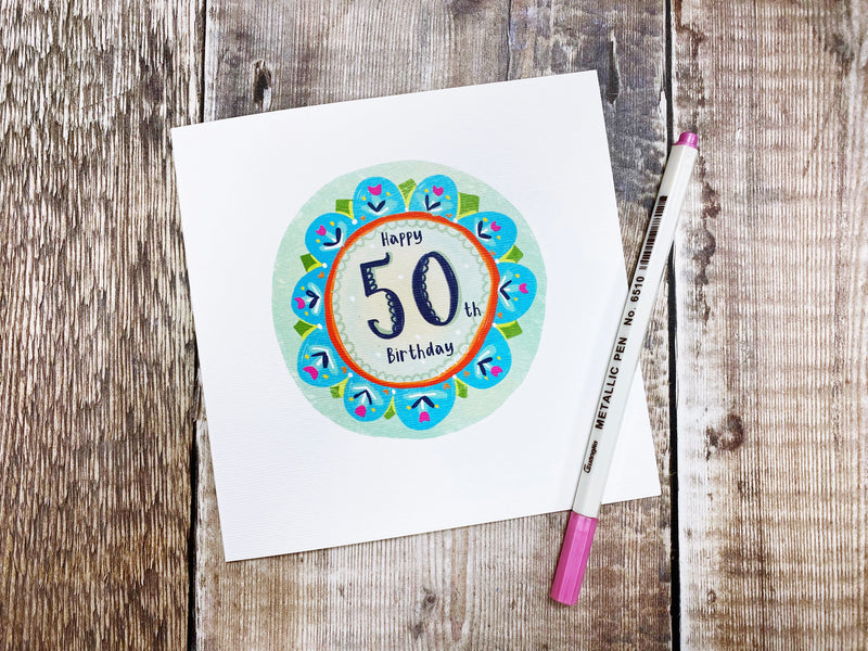 Happy 50th Floral Birthday Card - Personalised