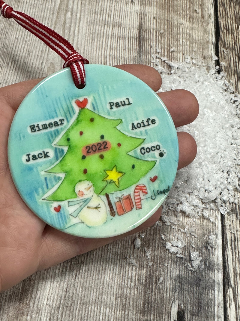 Around The Family Tree Christmas Ceramic Bauble
