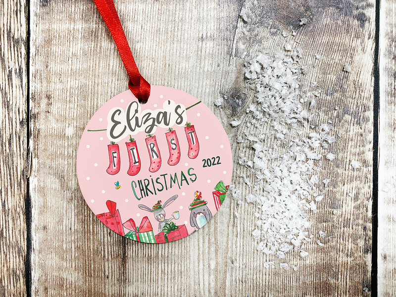 First Christmas Pink Little Ceramic Bauble