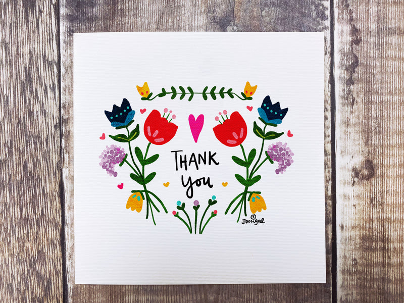 Thank you Folk Flowers Card - Personalised