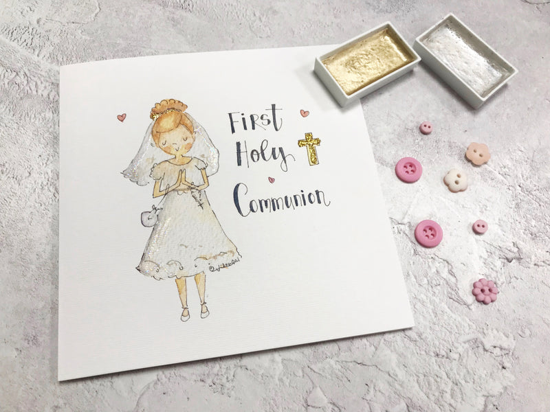First Holy Communion, Little Girl Card - Personalised