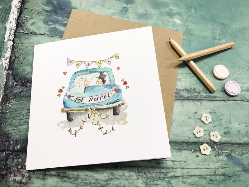 Just Married Little Car Wedding Card- Personalised