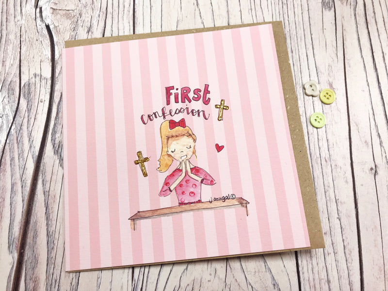 Girl First Confession Card - Personalised