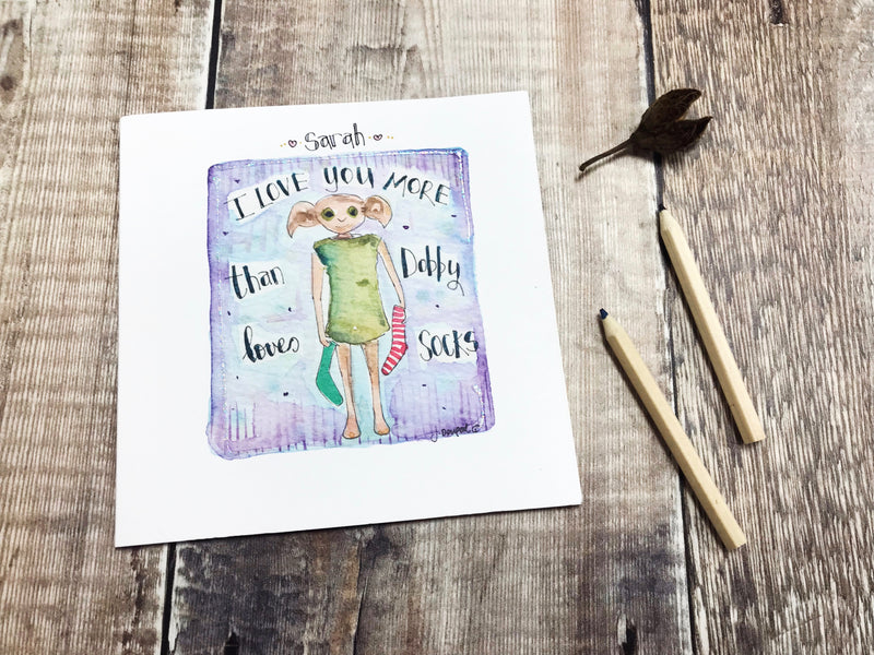"More than Dobby Loves Socks" Card - Personalised