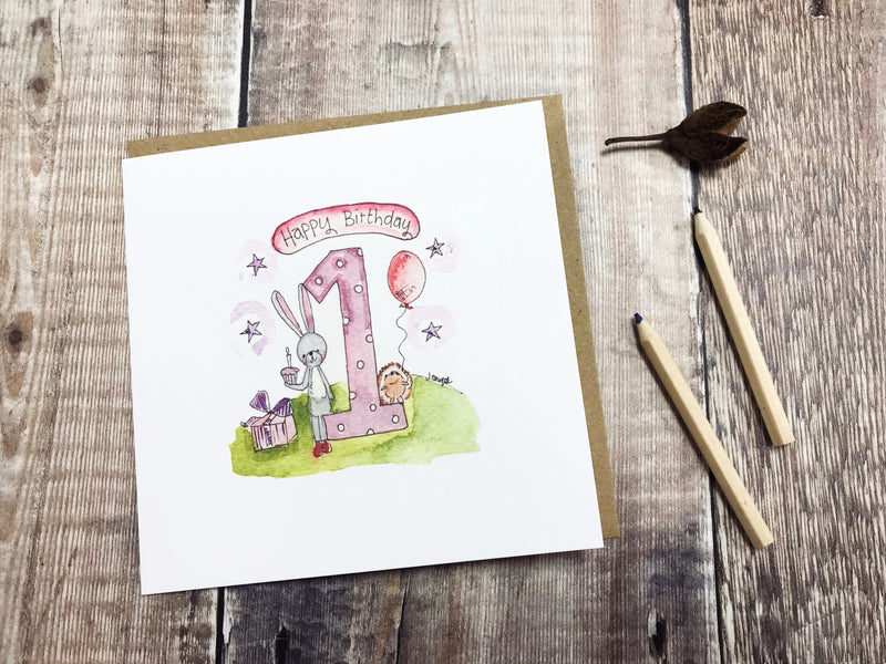 Happy First Birthday Girl Card - Personalised