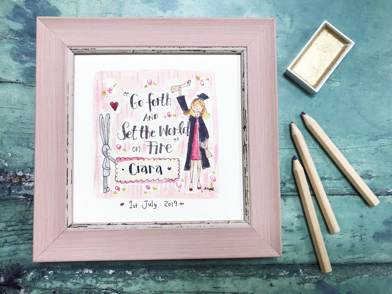 Framed Print "Graduate Go Forth, GIRL" can be personalised